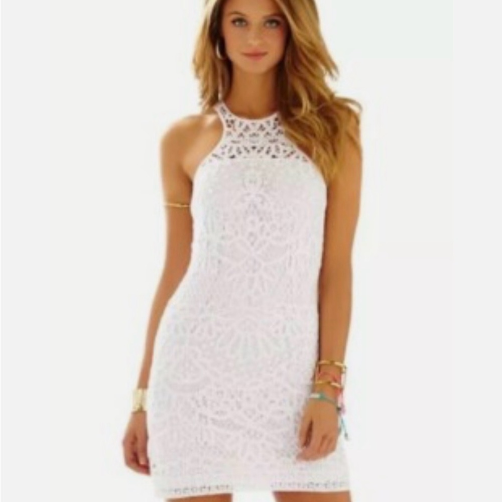 Lilly Pulitzer Jaimie Resort White Knit Crochet Lace Panels Shift Dress